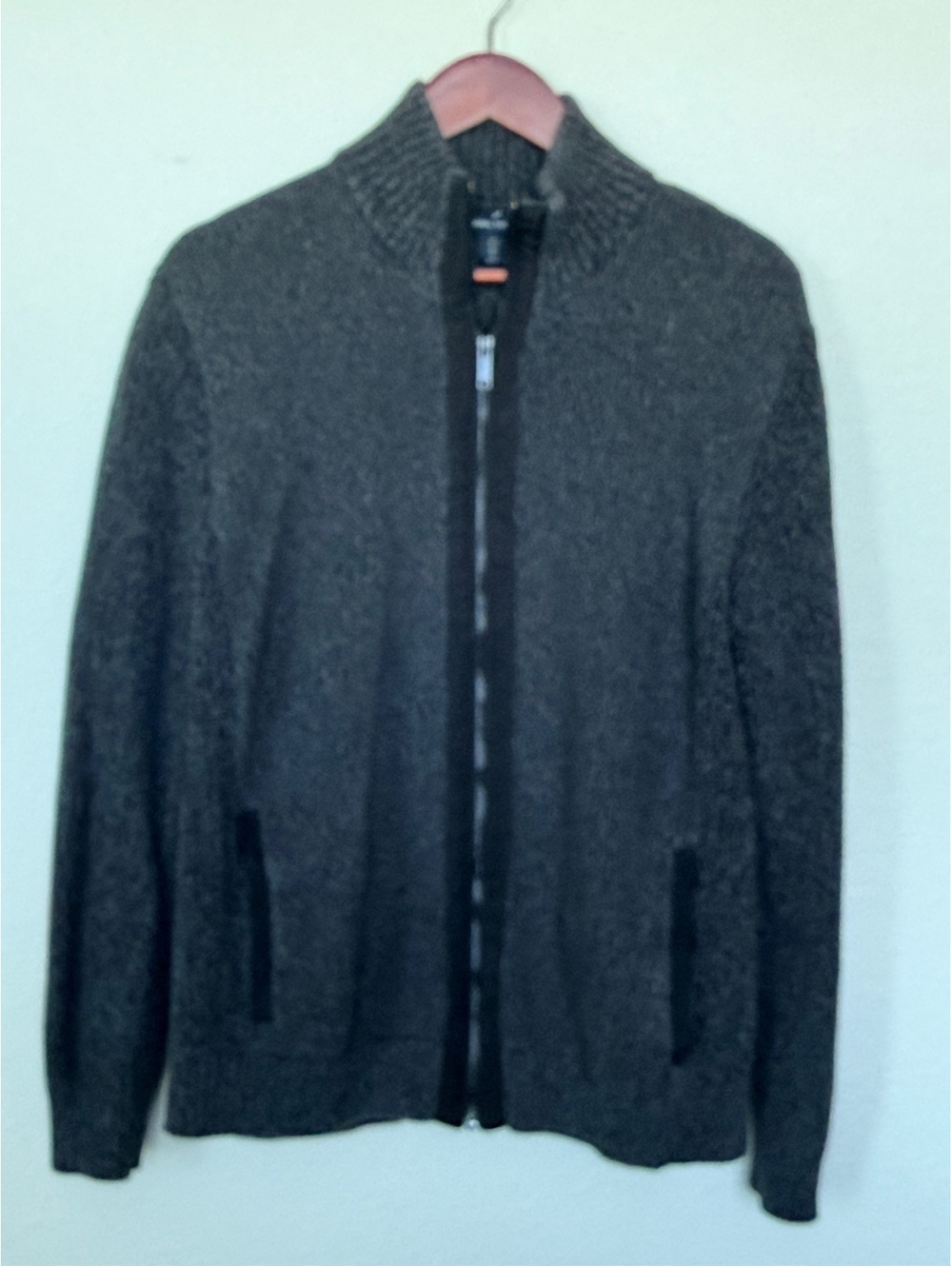 Daniel Hechter Paris Men’s Full Zip Mock Neck Cotton Knit Sweater Gray Large